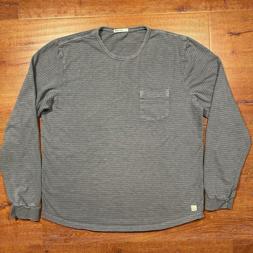 Marine Layer Long Sleeve Pocket T Shirt Mens L Gray Blue Stripe Retro Basic Alt